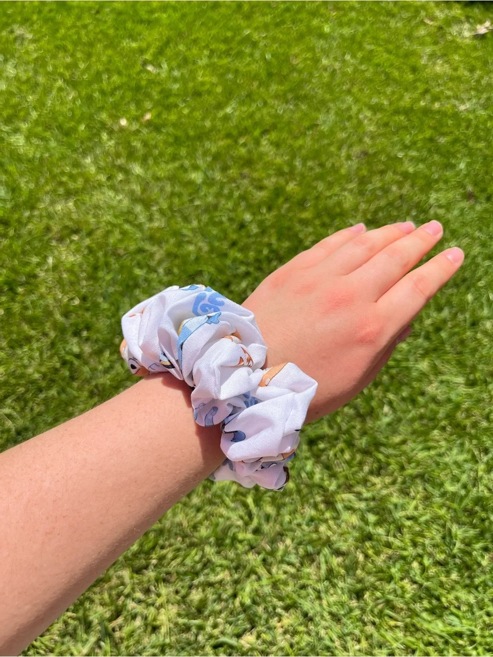 Handmade White Bluey Scrunchie